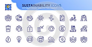 Simple set of outline icons about sustainability