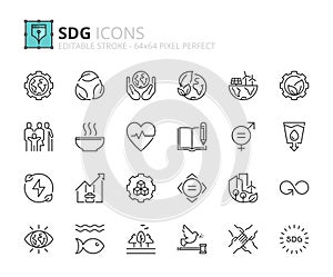 Simple set of outline icons about Sustainable Development Goals