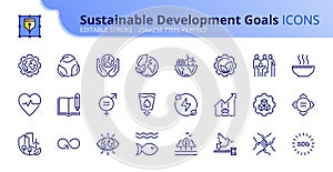Simple set of outline icons about Sustainable Development Goals
