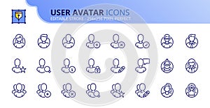 Simple set of outline icons about user interface and avatars