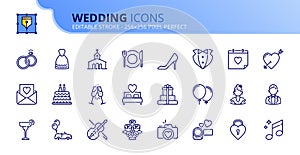 Simple set of outline icons about wedding