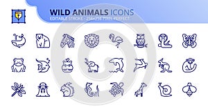 Simple set of outline icons about wild animals