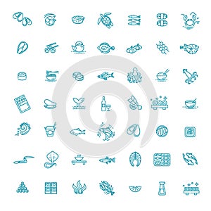 Simple Set of Sea Food Related Vector Line Icons