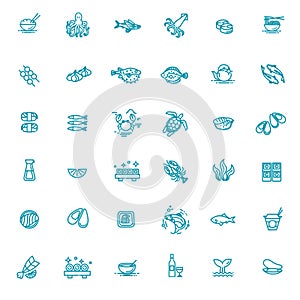 Simple Set of Sea Food Related Vector Line Icons