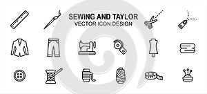 Simple Set of sewing and taylor Related lineal style Vector icon user interface graphic design. Contains such Icons as sewing