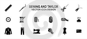 Simple Set of sewing and taylor Related style Vector icon user interface graphic design. Contains such Icons as sewing machine,