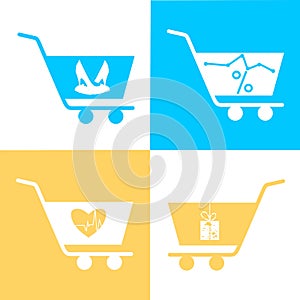 Simple set of shopping cart, trolley vector icons. Contains such icons as mobile shop, web site, and ui. Cart flat collection of w