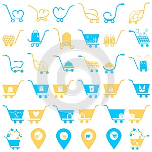 Simple set of shopping cart, trolley vector icons. Contains such icons as mobile shop, web site, and ui. Cart flat collection of w