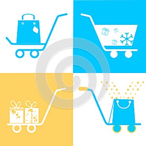 Simple set of shopping cart, trolley vector icons. Contains such icons as mobile shop, web site, and ui. Cart flat collection of w