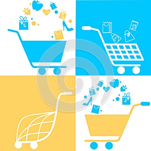 Simple set of shopping cart, trolley vector icons. Contains such icons as mobile shop, web site, and ui. Cart flat collection of w