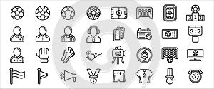 Simple Set of soccer sport Related Vector icon graphic design. Contains such Icons as referee, commentator, whistle, card, ticket