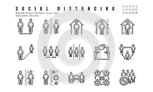 Simple Set of Social Distancing, Coronavirus Disease 2019 Covid-19 Line Icons such Icons as Stay Home, Quarantine, Work from Home