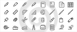 Simple Set of stationery and school supply Related Vector icon graphic design. Contains such Icons as pen, pencil, ballpoint, book