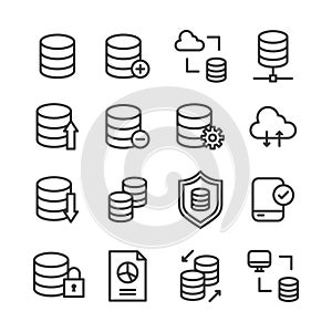 Simple set of storage cloud computing related vector line Icons. Editable stroke