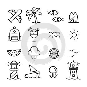Simple set of summer, sea icons outline isolated
