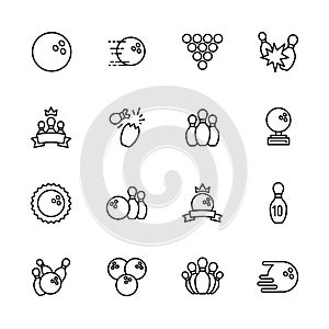 Simple set symbols bowling, kegling and billiards outline icon. Contains such icon bowling ball, skittles, bowls