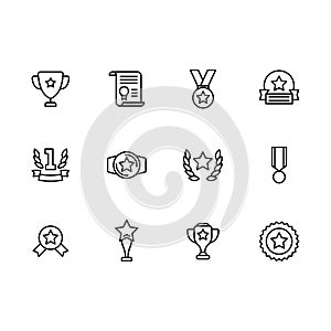 Simple set symbols sport trophy and champion cup line icon. Contains such icon victory, win, cup, award, medal, diploma