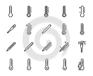 Simple set of thermometer related outline icons.