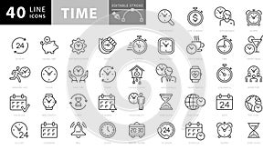 Simple Set of Time Related Vector Line Icons.