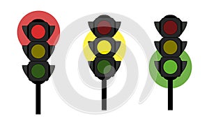 Simple set - traffic light illustration.Flat traffic light with color and light highlighting. Semaphore sign and symbol