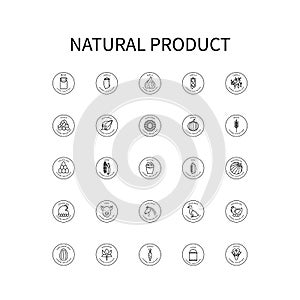 Simple Set Of Vector Icons On Theme Natural Products. Milk, Garlic, Meat, Lentils, Sunflower, Pumpkin, Corn, Potatoes