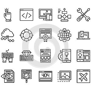 Simple Set of Web Development Related Vector Line Icons.