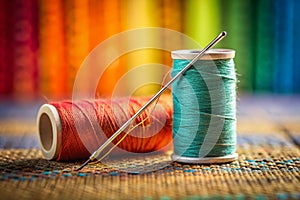 Simple Sewing Clip Art A Minimalist Design Featuring a Needle Thread and Fabric for Crafting Projects