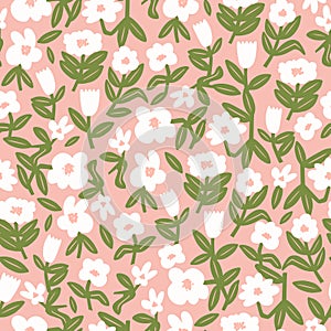 Simple shape colorful flower illustration motif seamless repeat pattern