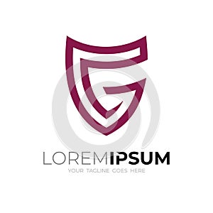 Simple shield logo with letter G design vector