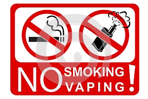 Simple sign no smoking and vaping, isolated on white