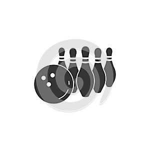 Simple silhouette icon bowling skittles with ball