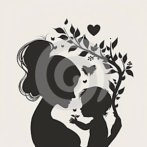 Simple silhouette for Mother\'s Day universally recognizable elegant image that evokes the essence of motherhood.