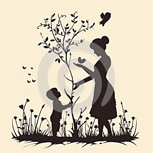 Simple silhouette for Mother\'s Day universally recognizable elegant image that evokes the essence of motherhood.