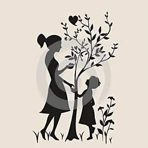 Simple silhouette for Mother\'s Day universally recognizable elegant image that evokes the essence of motherhood.