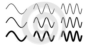 Simple sine wave drawing. One, two and three period with 3 different width. photo