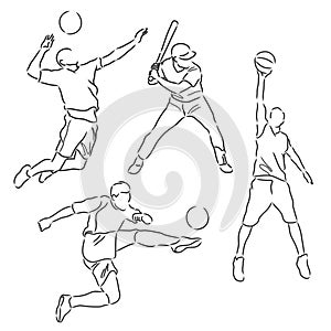 Simple sketch of various sports athletes vector