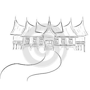 Simple Sketch of West Sumatera Traditional Building