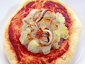 Simple small pizza (pizzette) with onion photo