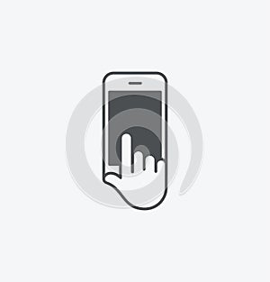 Simple smart phone in hand icon on white background. Simple smart phone in hand icon. eps8.