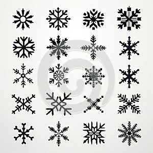 Simple Snowflake Vector Icon Set In Black And White