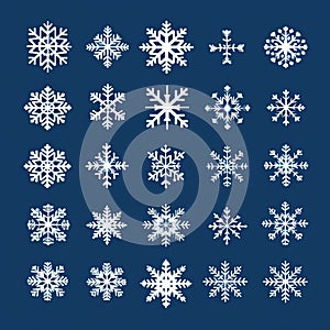 Simple Snowflake Vector Icon Set On Blue Background