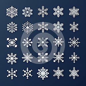 Simple Snowflake Vector Icon Set On Dark Blue Background photo