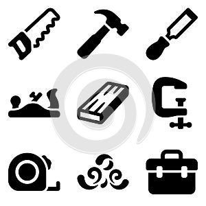Simple solid glyph icon set of carpentry and woodworking tools