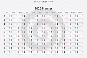 Simple 2026 spanish planner calendar with space for text for days Spain - planificador