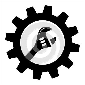 Simple spanner on gear isolated on white background. Icon for apps and websites