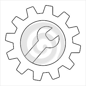 Simple spanner on gear isolated on white background. Icon for apps and websites