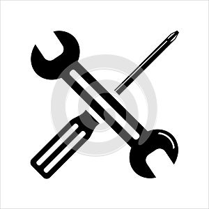 Simple spanners and crosshead screwdriver isolated. Icon for apps and websites