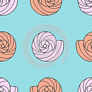 Simple spiral sea shells pastel colored seamless pattern vector