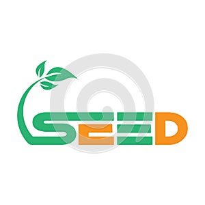 Simple sprouting seed drawing. Green cartoon sprout vector illustration and trees leaf and plants