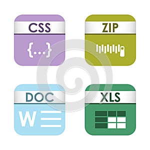 Simple square file types formats labels icon set presentation document symbol and audio extension graphic multimedia